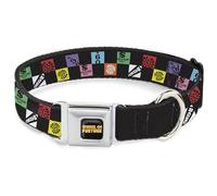 Sony Pictures Pet Collar, Dog Collar Metal Seatbelt Buckle, Wheel of Fortune Checker Icons Black Multi Color, 16 to 23 Inches 1.5 Inch Wide