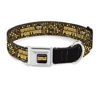 Sony Pictures Pet Collar, Dog Collar Metal Seatbelt Buckle, Wheel of Fortune Title Logo Sequin Dots Black Oranges Yellow, 16 to 23 Inches 1.5 Inch Wide