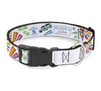 Sony Pictures Pet Collar, Dog Collar Plastic Buckle, Wheel of Fortune Go For a Spin Prize Collage Multi Color, 13 to 17 Inches 1.5 Inch Wide
