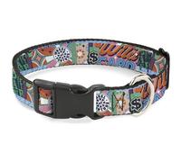 Sony Pictures Pet Collar, Dog Collar Plastic Buckle, Wheel of Fortune Logo and Wild Card Collage Multi Color, 9.5 to 14.5 Inches 0.5 Inch Wide