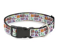 Sony Pictures Pet Collar, Dog Collar Plastic Buckle, Wheel of Fortune Prize Blocks Collage White Multi Color, 9.5 to 13 Inches 1.0 Inch Wide