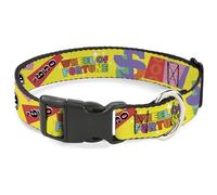Sony Pictures Pet Collar, Dog Collar Plastic Buckle, Wheel of Fortune Test and Wedge Collage Yellow Multi Color, 16 to 23 Inches 1.5 Inch Wide