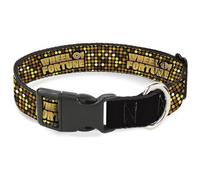 Sony Pictures Pet Collar, Dog Collar Plastic Buckle, Wheel of Fortune Title Logo Sequin Dots Black Oranges Yellow, 20 to 31 Inches 1.5 Inch Wide