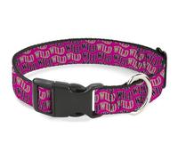 Sony Pictures Pet Collar, Dog Collar Plastic Buckle, Wheel of Fortune Wild Text Wave Pink Green Black, 20 to 31 Inches 1.5 Inch Wide