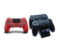Sony PlayStation DualShock 4 Controller - Red & Venom PlayStation 4 Twin Charge Docking Station - Black (PS4) VS2732