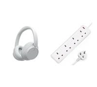 Sony WH-CH720N Noise Cancelling Wireless Bluetooth Headphones - White & DESIRETECH White Electric Extension Lead 4 Gang 2 Metre | 2m Long Cable | UK Plug 3 Pin Socket Outlet