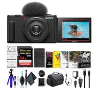 Sony ZV-1F Vlogging Camera Black ZV1F/B, Case, 64GB Card, 2 x NP-BX1 Battery, Card Reader, Corel Photo Software, HDMI Cable, LED Light, Charger, Flex Tripod, Memory Card Wallet, and More