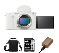 Sony ZV-E1 Full-Frame Interchangeable Lens Mirrorless Vlog Camera, White - Bundle with Alpine 120 Shoulder Bag, 64GB UHS-II SDXC Memory Card, Extra Battery