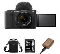 Sony ZV-E1 Mirrorless Camera, Black with FE 28-60mm f/4-5.6 Lens, Bundle with Multi-Device Shoulder Bag, 64GB Memory Card, Extra Battery Pack with USB-C Port (5 Items)