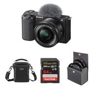 Sony ZV-E10 Mirrorless Camera with 16-50mm Lens, Bundle, SanDisk Extreme PRO 64GB, Multi-Device Shoulder Bag, 40.5mm Digital Essentials Filter Kit (4 Items)