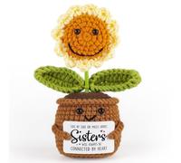 Soobeeke Sister Gifts from Sister - Emotional Support Crochet Sunflower Gifts for Sisters with “Side by Side or Miles Apart” Card - Soul Sisters Birthday, Graduation, Long Distance Gift