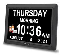 Soobest Digital Dementia Alarm Clock for Seniors Elderly, Electric Large Display Date Day of Week Time Calendar Clock 20 Reminders 3 Ringtones for Memory Loss Alzheimers, Auto DST/Dimmer, 1024*600P HD