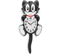 Soobest Large Cat Wall Clock Decor with Moving Eyes and Pendulum Tail Battery Operated Vintage Toddler Kids Analog Wall Clock Black