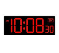 Soobest LED Digital Wall Clock with Seconds, Electric Clock Plug Auto DST Dimmer Large Display 10 Inches (Red)