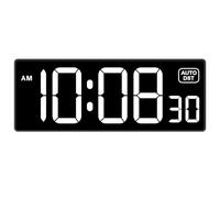 Soobest LED Digital Wall Clock with Seconds, Electric Clock Plug Auto DST Dimmer LED Large Display 10 Inches (White)