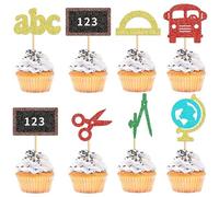 Soochat 24Pcs Back to School Cupcake Toppers Glitter First Day of School Cupcake Picks for Welcome Back Classroom Party Decoration Supplies