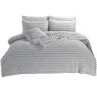 Soodie&Zuzu's Big Cord Teddy Fleece Duvet Cover Set. Ultra Soft Thermal Bedding, Warm Sherpa Fleece, Includes Pillowcases (Double, Silver)