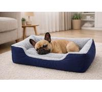 Soodie&Zuzu's Dog Bed Basket with Plush Fleece Lining, Non-Slip Base, Fibre Filled Pet Bed Basket for Dogs & Puppy - Navy, 47x37x15cm