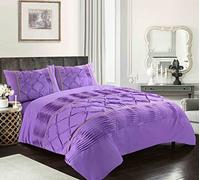 Soodie&Zuzu's Luxury Eleanor Laced Pintuck Diamond Pinch Duvet Cover Set With Matching Pillowcases Special Edition Diamond Pinch Pleat Gold Laced Fancy Quilt Bedding Sets (Lilac, King)