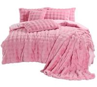 Soodie&Zuzu's Luxury Square Teddy Fleece Duvet Cover Set, Ultra Soft Thermal Bedding Winter Warm, Fluffy Comfort Set (Super King, Blush Pink)