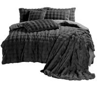 Soodie&Zuzu's Luxury Square Teddy Fleece Duvet Cover Set, Ultra Soft Thermal Bedding Winter Warm, Fluffy Comfort Set (King, Charcoal)