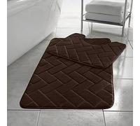 Soodie&Zuzu's Memory Foam Bath Mat 2 Piece Set Blocks Pattern Non Slip Toilet Bathroom Mats Soft Absorbent Washable Bath Mats for Bathrooms Pedestal 50X50 CM & Bath Mat 50X80 CM (Chocolate)