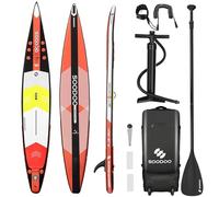 SOODOO Inflatable Stand Up Paddling Board, 14'x27"x6" V-Shaped Paddle Board for Expert Paddlers, Surfboard for Youth & Adult, SUP with Adjustable Paddle, Backpack, Removable Fins (39OY)