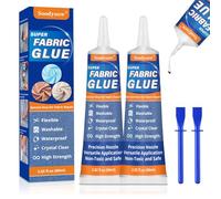 Soodyoow 2 PCS 60ml Fabric Glue, Extra Strong Permanent Fabric Adhesive, Waterproof, Clear, Machine Washable, No-Sew Adhesive for Clothes, Craft, Upholstery, Material, Craft Glue
