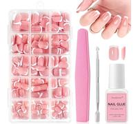 Soodyoow 240 Pcs Press On Nails, 12 Sizes Fake Nails Set, French Tip False Nails, Full Cover Stick on Nails, Short False Nails, Nails French Tip, with Nail Glue, File and Cuticle Pusher (Square)