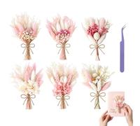 Soodyoow 6 Pcs Mini Dried Flowers Bouquet, Boho Dried Flowers for Crafts, Natural Mini Dried Flowers for Wedding Table Centerpieces, Gift Box Cake Bottle Home Vase Decorations Diy Craft (Pink)