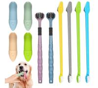 Soodyoow Dog Toothbrush Set, 4 Pcs Dog Finger Toothbrush, 2 Pack Triple Heads Pet Toothbrushes 4 Dual-Dead Toothbrush, Remove Plaque & Tartar Fights Bad Breath,Cat Teeth Cleaning Products