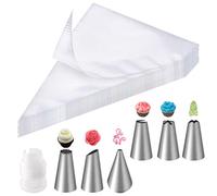 Soodyoow Piping Bag and Nozzles Set with Coupler, 100 Pcs Disposable Piping Bags, Large Decorating and Pastry Bags, Clear Piping Bags for Cake Cupcake Dessert Cookies Decoration