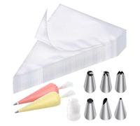 Soodyoow Piping Bag and Nozzles Set with Coupler, 100 Pcs Icing Piping Bags, Disposable Pastry Bag, Clear Piping Bags for Cake Cupcake Dessert Cookies Decoration