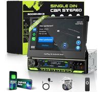 【SOOEMAKA】 Single Din Touchscreen Radio with Wireless CarPlay, 7 inch QLED Android Auto Screen for car,Motorized Flip Out Car Stereo Upgrade Fast Charging(QC/PD 3.0)/AM/FM/DSP/AHD (F7012)