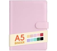 Sooez A5 Binder with 6 Rings, Refillable Notebook Planner Cover, Small Leather Organizer, Pink