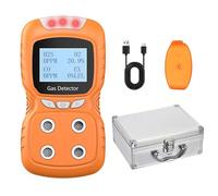 Sooguard Portable 4 Gas Detector, 4 in 1 Multi Gas Monitor Tester,H2S,O2,CO and EX Rechargeable LCD Display Gas Sniffer Alarm,Gas Clip Sound Light Shock Alarm (Orange)