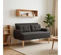 SooIarix Black Bouclé Loveseat Loveseat with Button Stitching 117 x 67 x 77 cm Wood Frame Foam Padding for Living Room and Bedroom 2 Seater Modern Design
