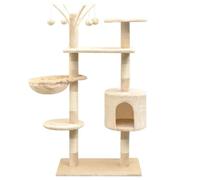SooIarix Cat Scratching Post 125 cm Beige with Sisal Scratching Posts, Soft Plush, Multiple Platforms and Cave for Climbing, Claw Care, Rest Place in the Living Area