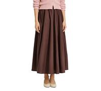 Soojun Women's Solid Cotton Linen Retro Vintage A-line Long Flowy Skirts, Brown, L Petite