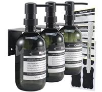 SOOKDEO Bathroom Dispenser Refillable Bottles for Shampoo Conditioner Hand Dish Soap Lotion Oil Shower Soap with Pump & Waterproof Label, 500ml, 3 Pack (Jade, With Wall Mout)