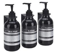 SOOKDEO Black Wall Mount Shower Dispensers for Bathroom Refillable for Shampoo Conditioner Wash Hand Dish Lotion Oil Soap Bottles with Pump & Waterproof Labels, 17oz, 3 Chamber, BK-001-wm