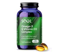 SOOL Omega-3 & Vitamin D3 Complex Soft Gels, 90 Capsules I 20% EPA & 50% DHA I Two-a-Day Omega-3 Supplement I Vitamin D3 2000IU per Serving I High Absorption Formula I Brain Function & Mental Clarity