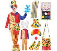 SOOMFILM 10PCS Clown Costume Set Nose Hat Shoes Balloons Face Painting Wig Bag and Gloves Halloween Party Clown Accessories (Medium)
