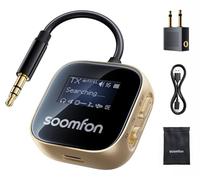 SOOMFON aptX-LL Bluetooth 5.3 Transmitter Receiver for TV to 2 AirPods or Headphones aptX HD Airplane Bluetooth Adapter Low Latency with LCD Display 3.5mm for Plane Flying Gym Car Home Stereo System