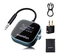 SOOMFON Bluetooth 5.3 Transmitter Receiver 3.5mm for TV to 2 Headphones | Airplane Bluetooth Adapter Low Latency with LCD Display 3.5mm for Plane Flying Gym Car Home Stereo System 15H Long Playtime