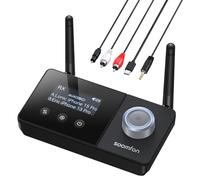 SOOMFON Bluetooth 5.3 Transmitter Receiver for TV, 3-IN-1 Wireless Audio Transmitter with Optical/3.5mm Aux Support 30M Range, Volume Control, Dual Link Bluetooth Adapter for TV, Home Stereo