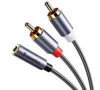 SOOMFON RCA to 3.5mm Audio Cable 1M Red and White 2RCA to 3.5mm Jack Female Phono Leads High Durability Nylon Braided Gold-Plated Plug Stereo Audio Cable for Hi-Fi Speaker Car Home Theater