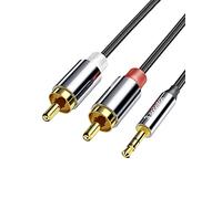 SOOMFON RCA to 3.5mm Audio Cable 3 Meters, 2RCA Red and White to 3.5mm Aux Jack Audio Cable with Durable Nylon Braided Gold-plated for Phone, Car, Speakers, Tablets, Home Theater, HDTV