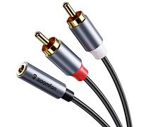SOOMFON RCA to 3.5mm Audio Cable Red and White 2RCA to 3.5mm Jack Female Phono Leads High Durability Nylon Braided Gold-Plated Plug Stereo Audio Cable for Hi-Fi Speaker Car Home Theater