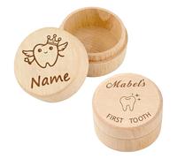 Soomuct 2PCS Tooth Fairy Box, Tooth Box, 3D Engraved Commemorative Wooden Boxes, for Kids with Storage Bag Gift.